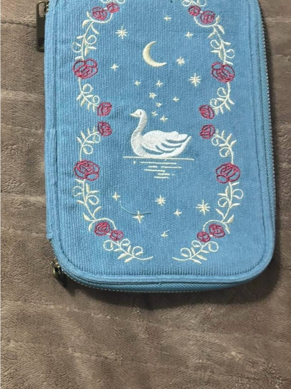 Blue Embroidered Swan makeup Pouch